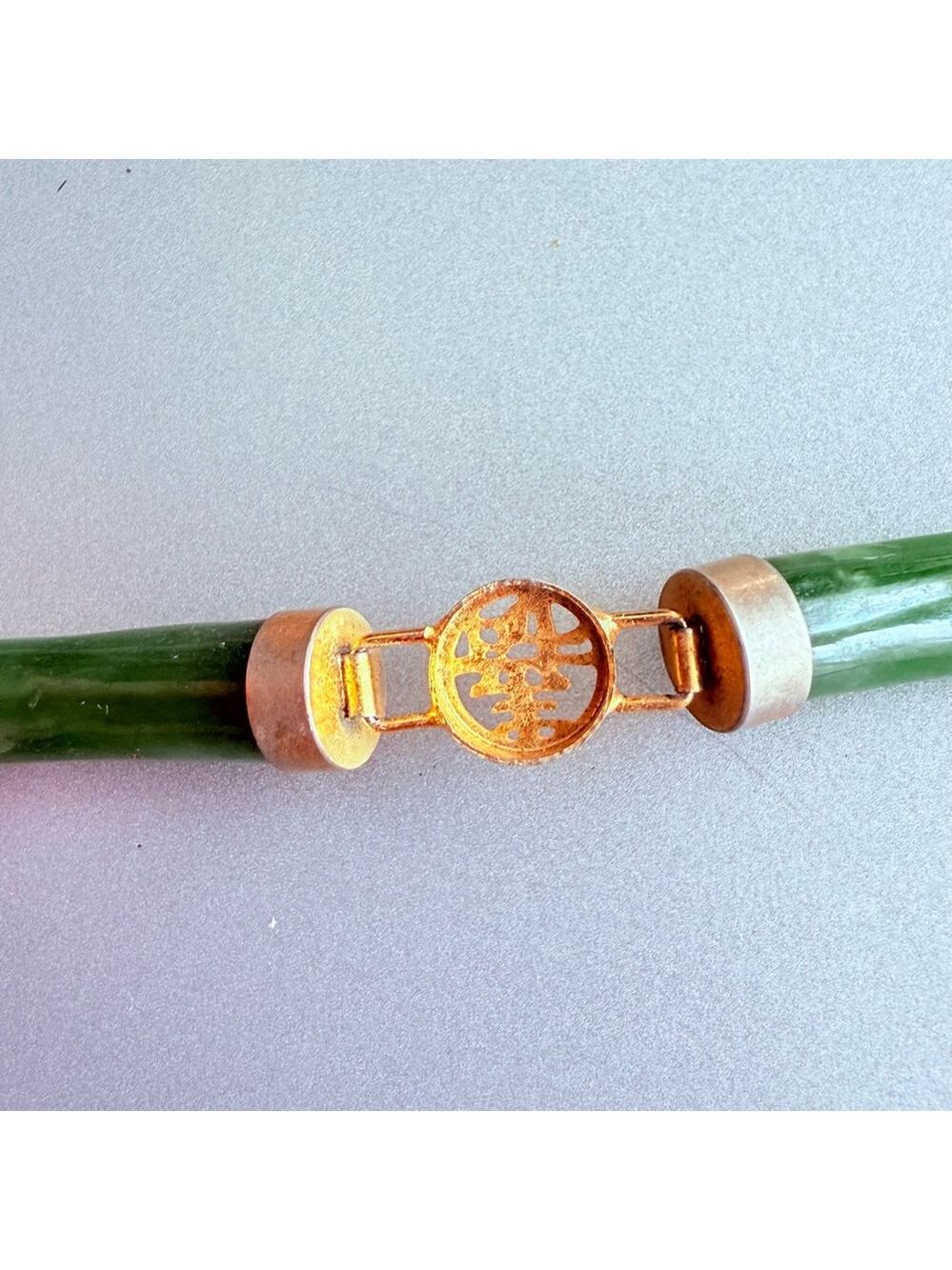 4 Lucky Wishes Natural Green Jade Nephrite Gold Tone Link Vintage Bracelet - Picture 4 of 9